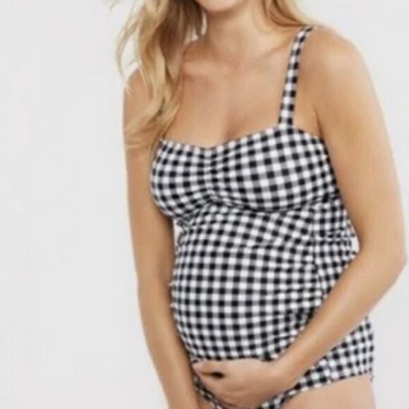 Motherhood Maternity Other - Motherhood Maternity Black White Gingham Keyhole Back Tankini Swim Top Large